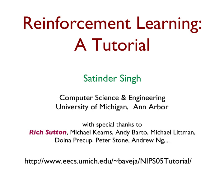 reinforcement learning a tutorial