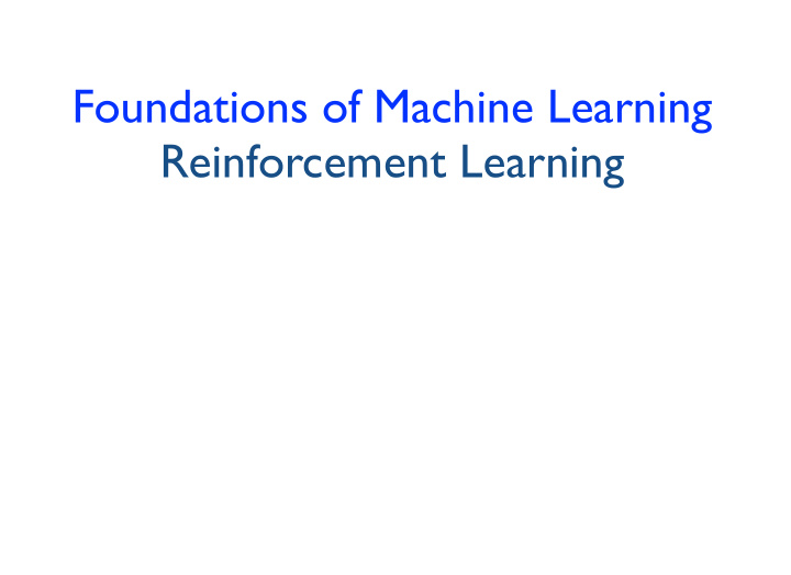 foundations of machine learning reinforcement learning