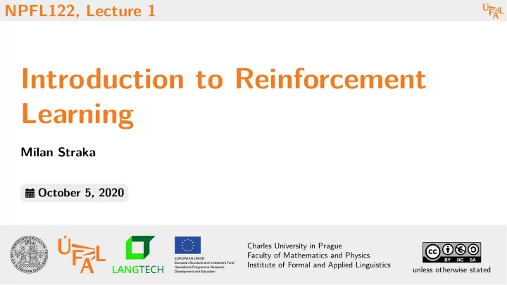 introduction to reinforcement learning