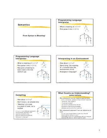 Semantics  +  What is meaning of 3+5*6 ?  *  3  First parse it into 3+ ( 5*6 )  5  6  E  From