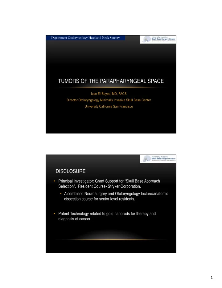 tumors of the parapharyngeal space