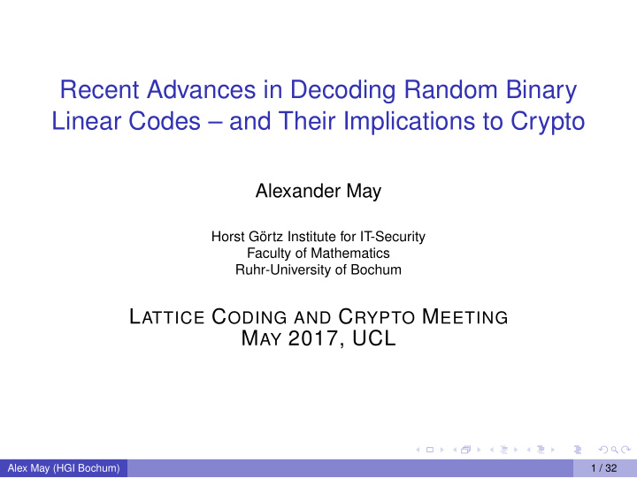 recent advances in decoding random binary linear codes