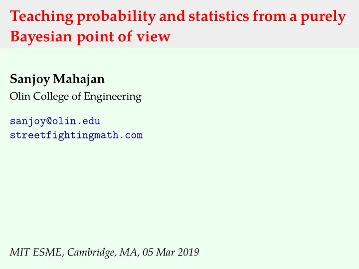 teaching probability and statistics from a purely