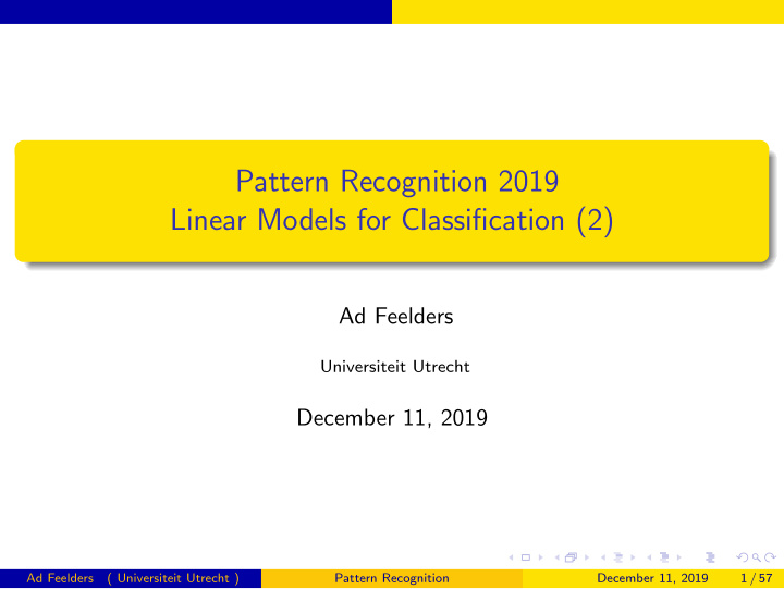 pattern recognition 2019 linear models for classification