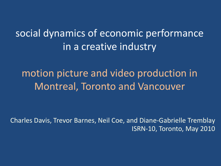 social dynamics of economic performance in a creative