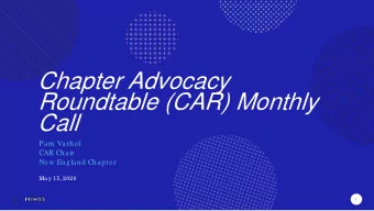 Chapter Advocacy  Roundtable (CAR) Monthly  Call  Pam Varhol  CAR Chair  New England Chapter  Ma y