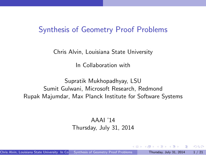 synthesis of geometry proof problems
