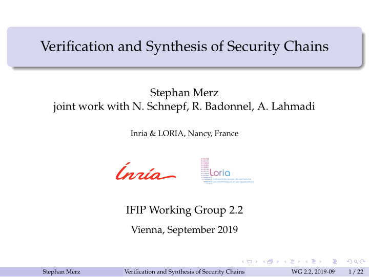 verification and synthesis of security chains