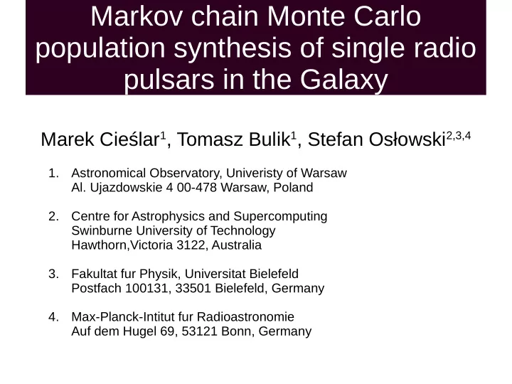 markov chain monte carlo population synthesis of single