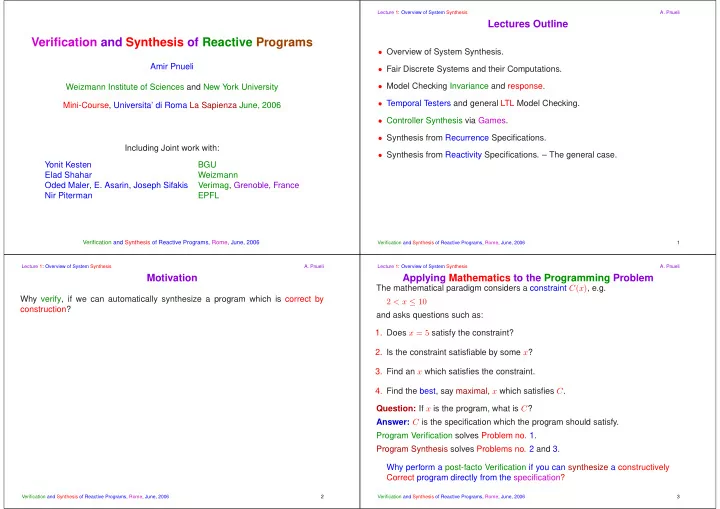 verification and synthesis of reactive programs