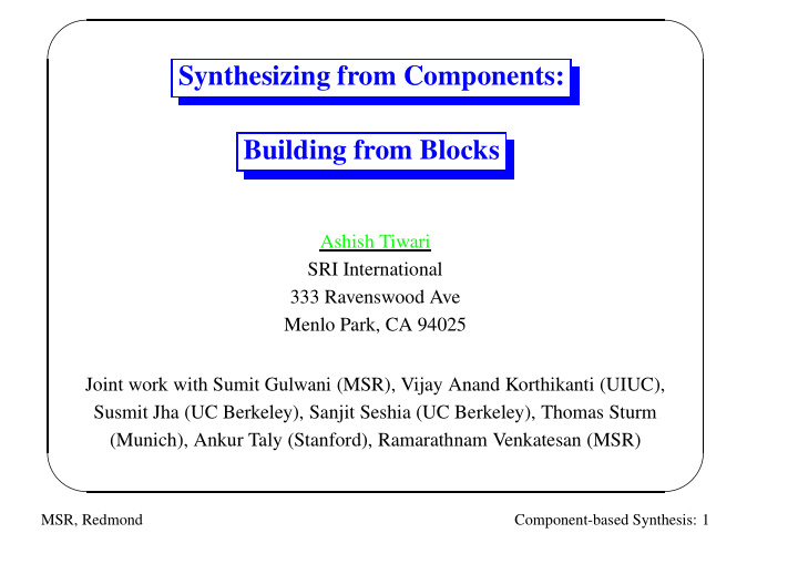 synthesizing from components building from blocks