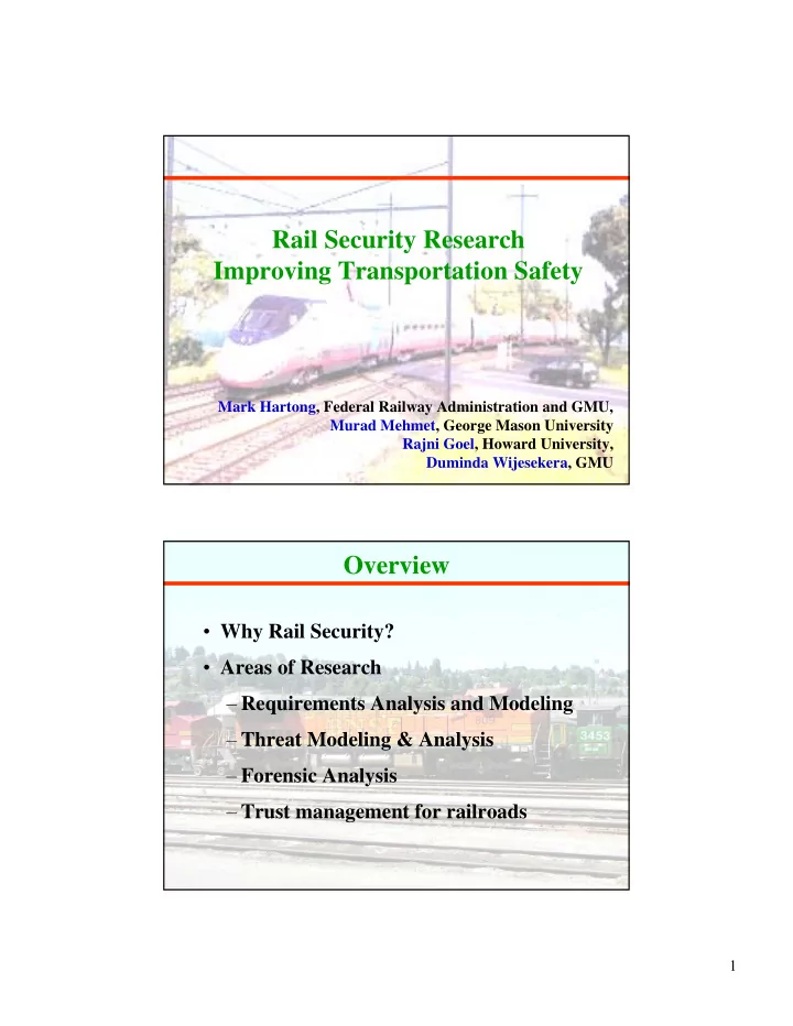 rail security research improving transportation safety