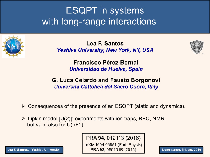 esqpt in systems with long range interactions