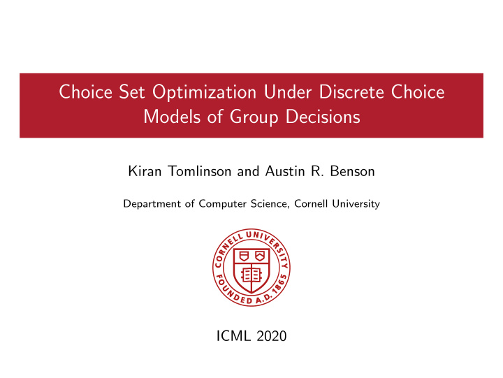 choice set optimization under discrete choice models of