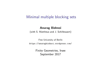 Minimal multiple blocking sets  Anurag Bishnoi  (with S. Mattheus and J. Schillewaert)  Free