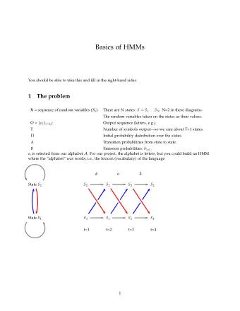 Basics of HMMs  You should be able to take this and fill in the right-hand sides.  1  The problem X