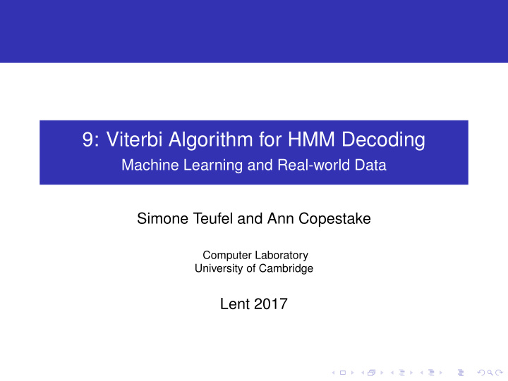9 viterbi algorithm for hmm decoding