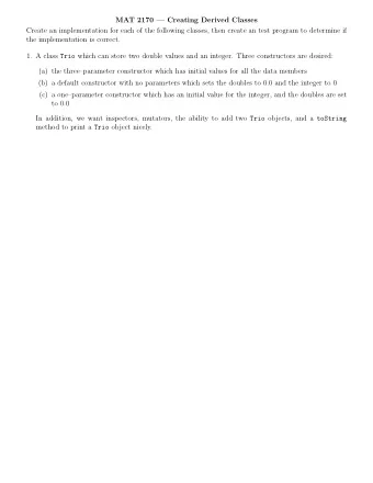 MAT 2170  Creating Derived Classes  Create an implementation for each of the following classes,