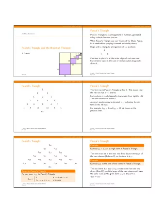 Pascals Triangle  MCR3U: Functions  Pascals Triangle is an arrangement of numbers, generated
