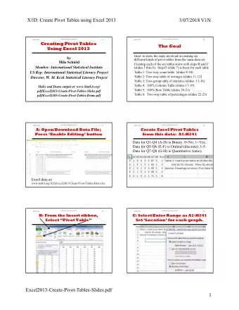 X1D: Create Pivot Tables using Excel 2013  3/07/2018 V1N  Create Pivot Tables using Excel 2013  1