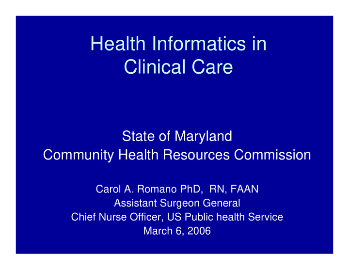 health informatics in clinical care