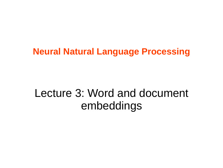 lecture 3 word and document embeddings plan of the lecture