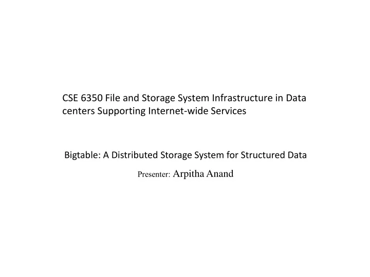 cse 6350 file and storage system infrastructure in data