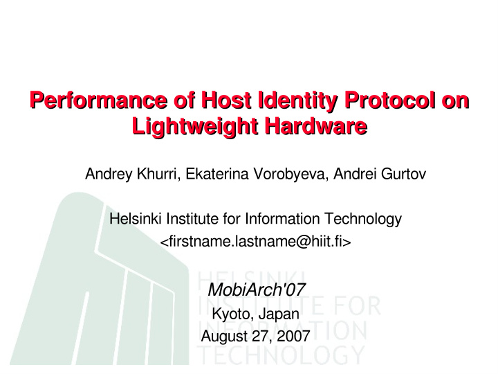 performance of host identity protocol on performance of