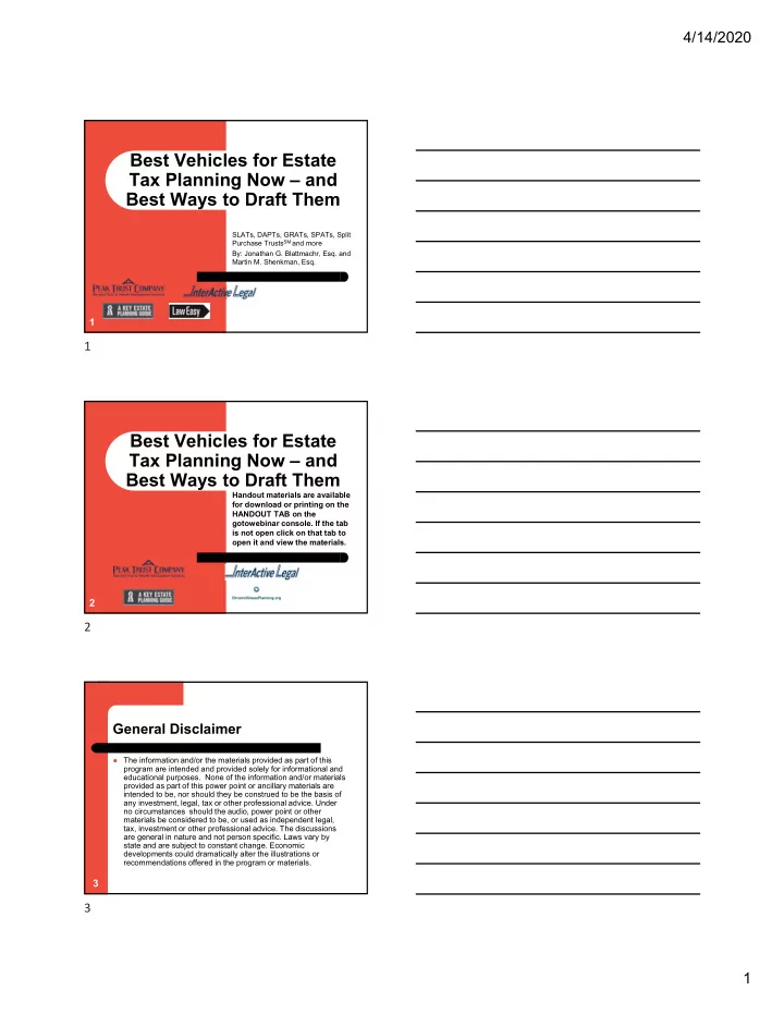 best vehicles for estate tax planning now and best ways