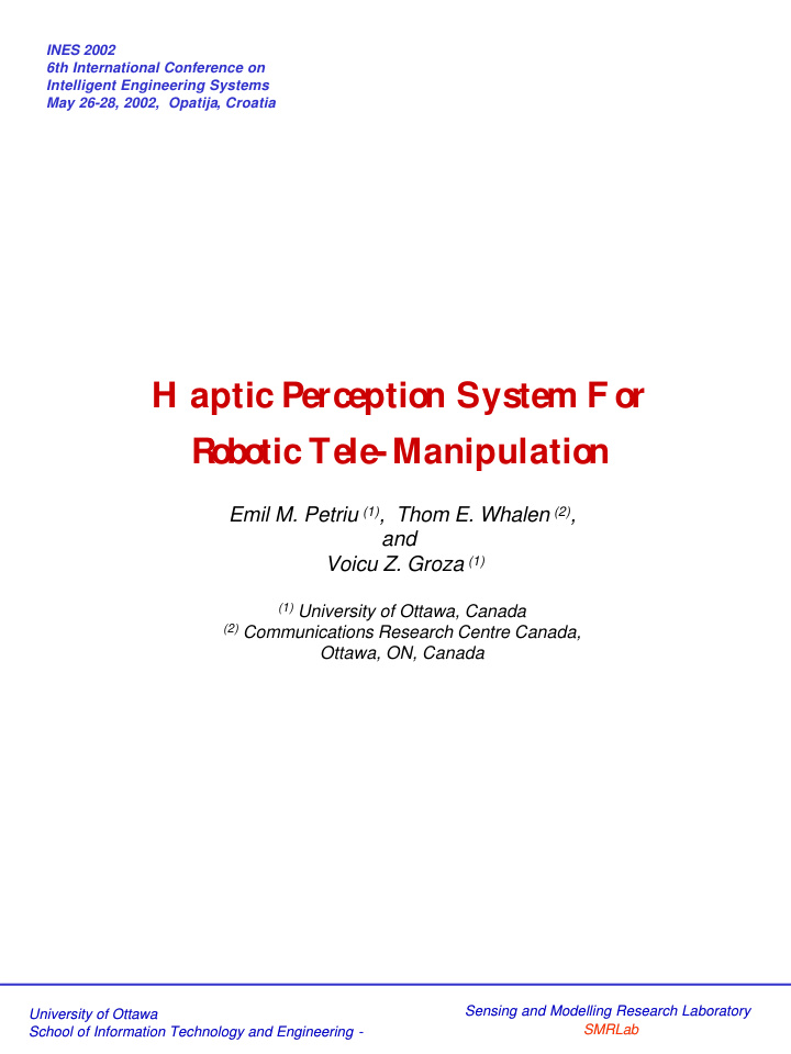 h aptic perceptio n system f o r r o bo tic tele