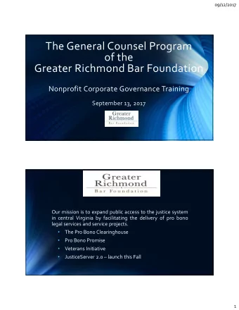 The General Counsel Program  of the  Greater Richmond Bar Foundation  Nonprofit Corporate