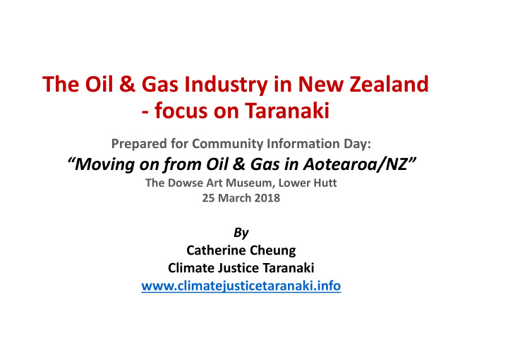 the oil gas industry in new zealand focus on taranaki