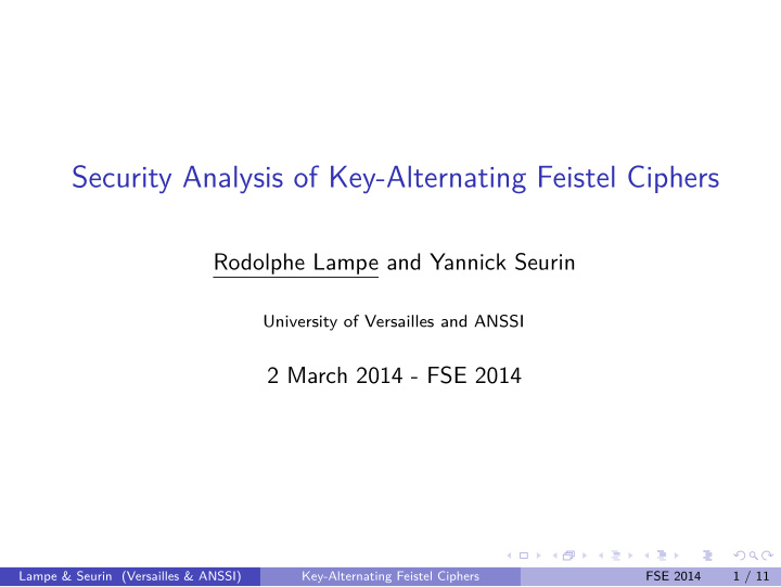 security analysis of key alternating feistel ciphers