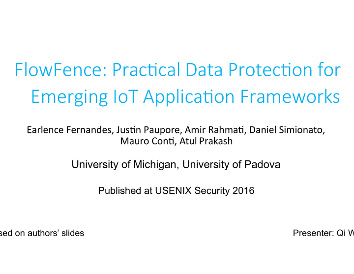 flowfence prac cal data protec on for emerging iot
