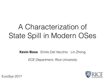 A Characterization of  State Spill in Modern OSes Kevin Boos Emilio Del Vecchio   Lin Zhong  ECE