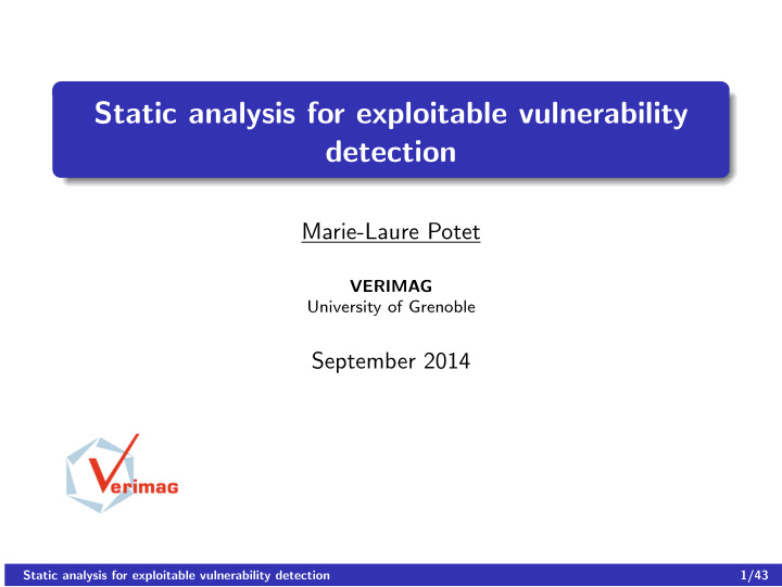 static analysis for exploitable vulnerability detection