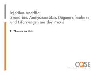 Injection-Angriffe:  Szenarien, Analyseanstze, Gegenmanahmen  und Erfahrungen aus der Praxis