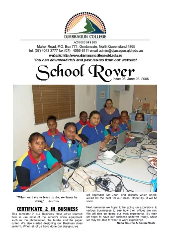 CERTIFICATE 2 IN BUSINESS  various businesses to see how their offices are run.  We will also be