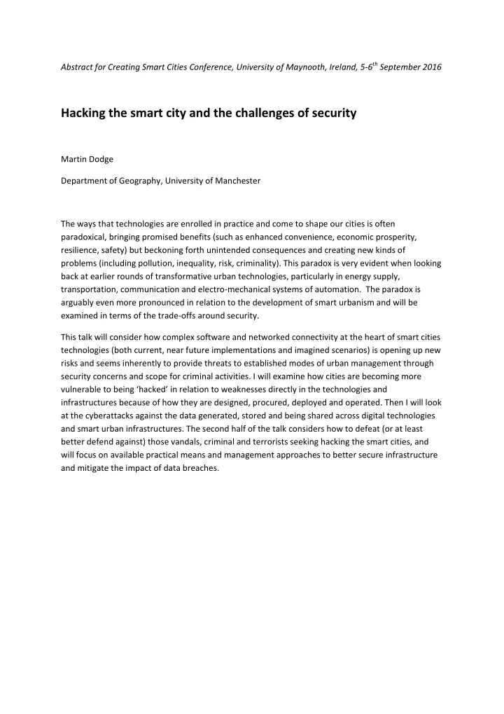 hacking the smart city and the challenges of security