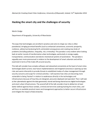 Hacking the smart city and the challenges of security Martin Dodge Department of Geography,