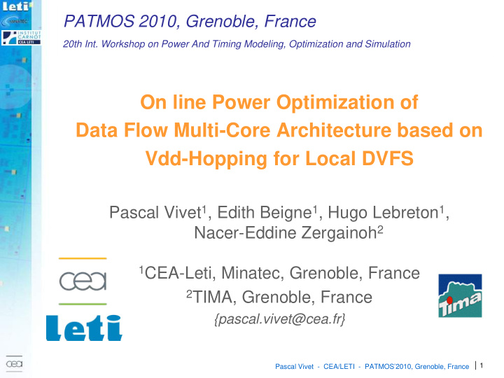 on line power optimization of data flow multi core
