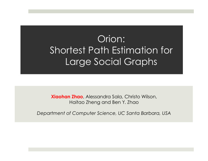 orion shortest path estimation for large social graphs
