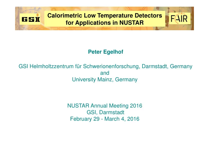 calorimetric low temperature detectors