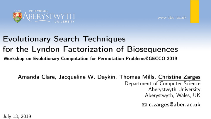 evolutionary search techniques for the lyndon