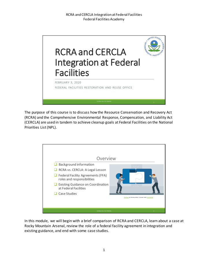 rcra rc ra and c cerc rcla integration a at federal
