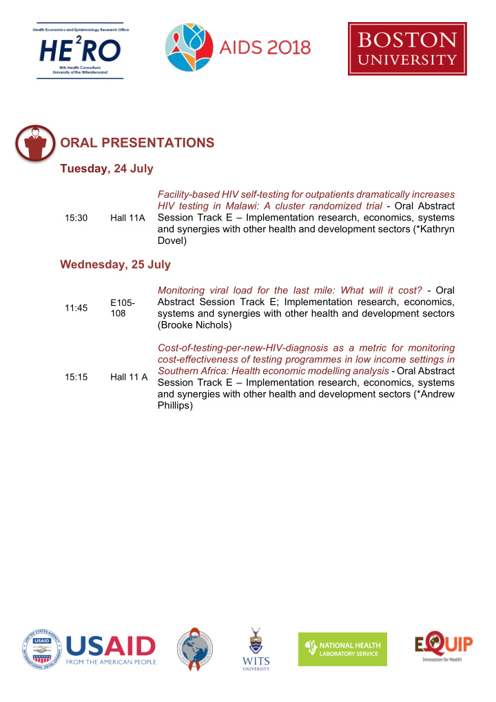 oral presentations tuesday 24 july facility based hiv