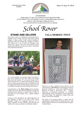 S chool Rove r  STAND AND DELIVER  TALA MORSEU FONT  The weeks in Term 3 are flashing by and almost