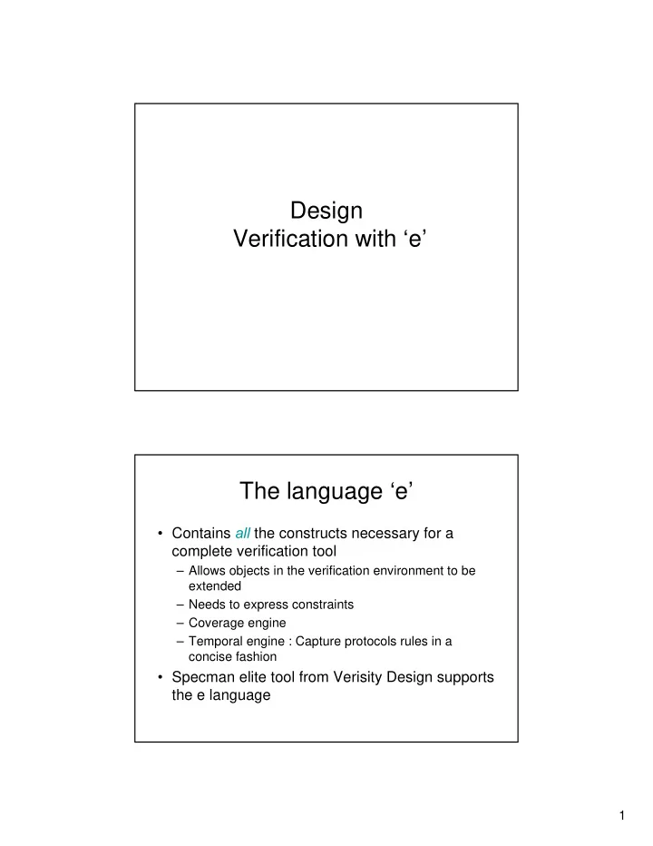 design verification with e the language e