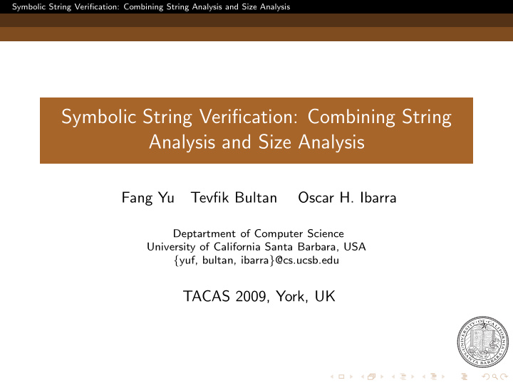 symbolic string verification combining string analysis