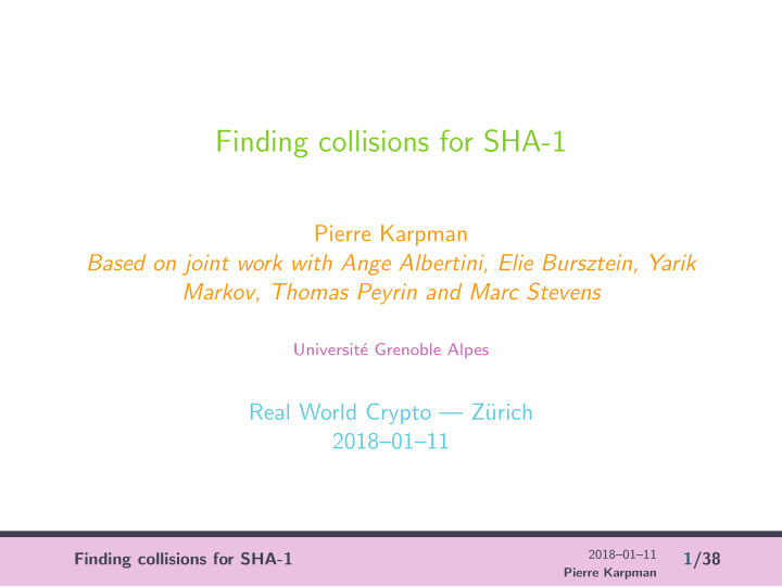 finding collisions for sha 1